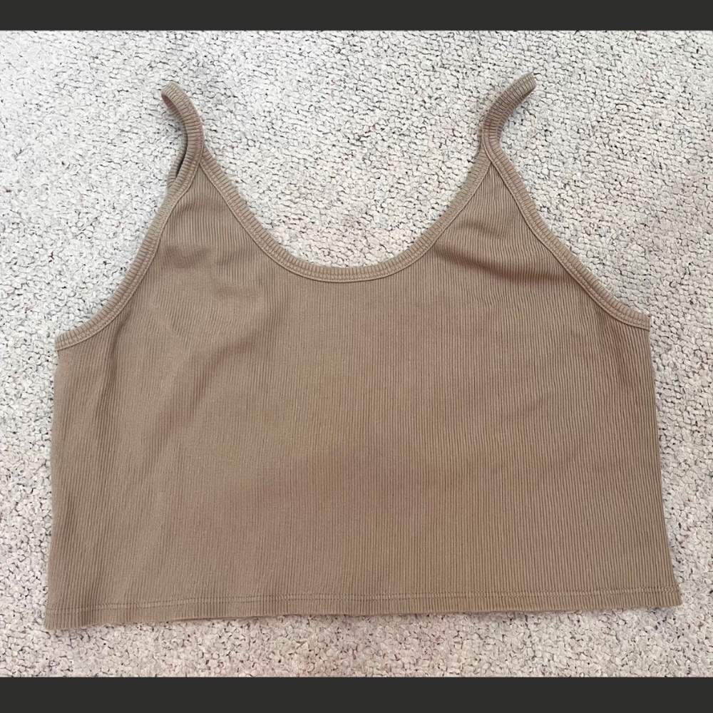 ARQ Ribbed Crop Tank Top in Tan Color Size 3X